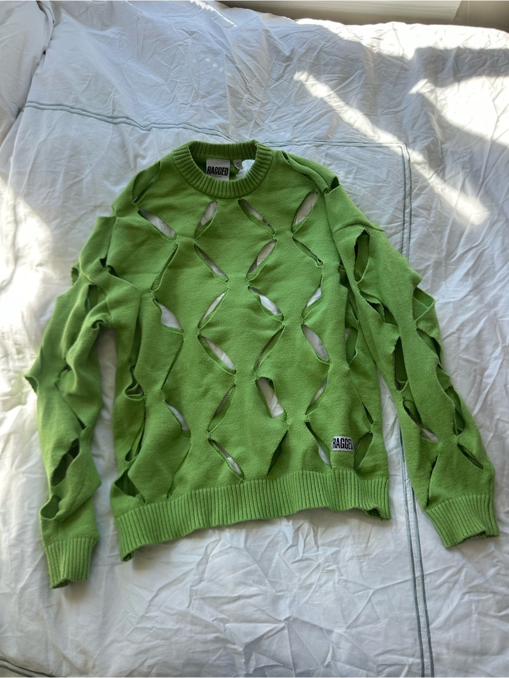 The Ragged Priest Lime Green Distressed Cutout Sweater